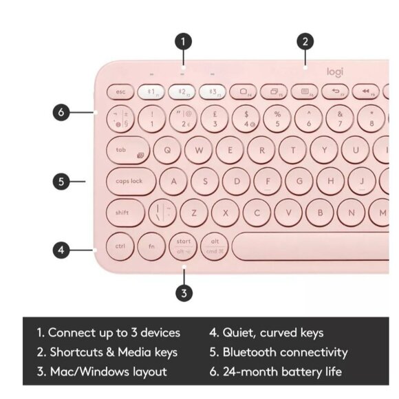 Logitech K380 Multi Device Bluetooth Scissor Keyboard Pink - Picture 9 of 14